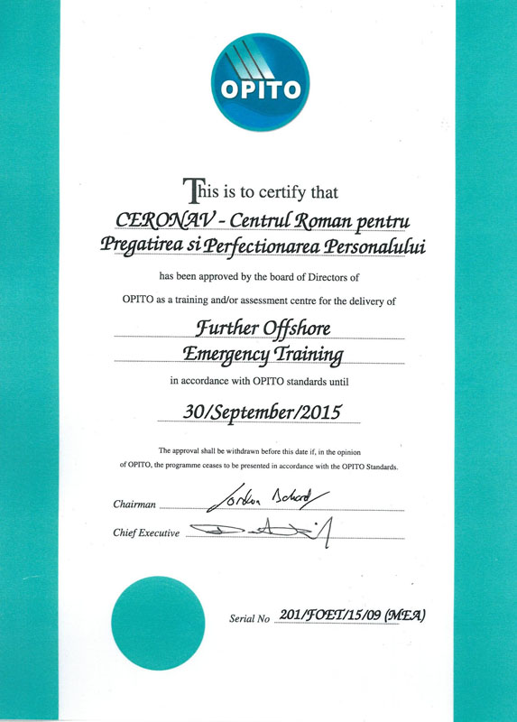 OPITO FOET Approval Certificate